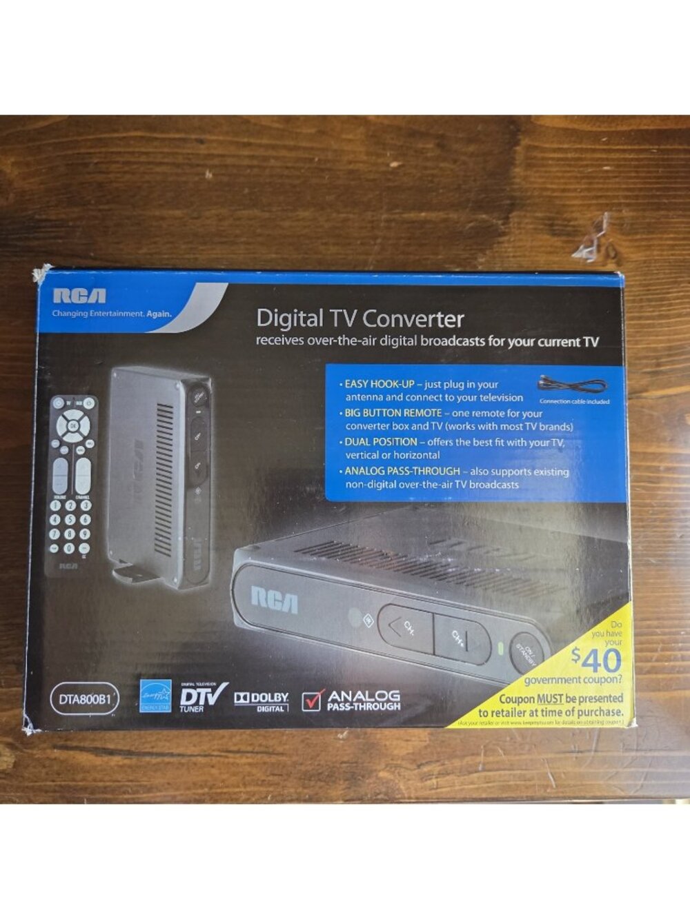 New in Box RCA DTA800B1 Digital to Analog TV Converter Box With Remote